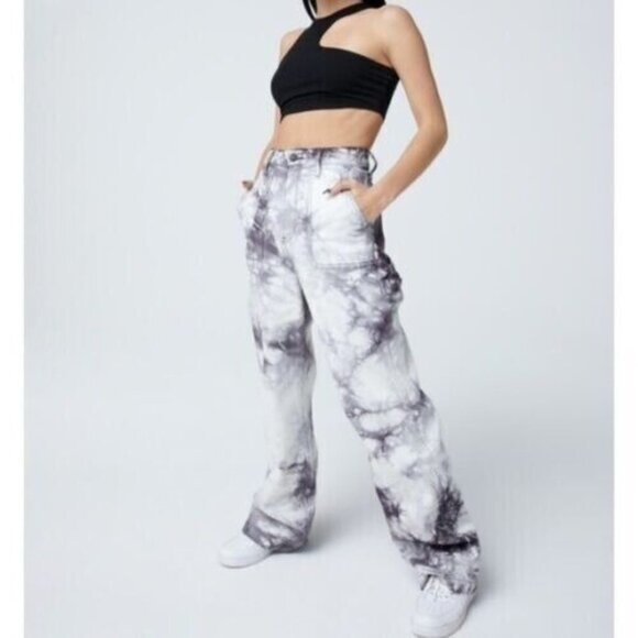 Social Tourist Womens Baggy Jeans Juniors Size 5 White Straight Wide Leg Tie Dye - Picture 1 of 12
